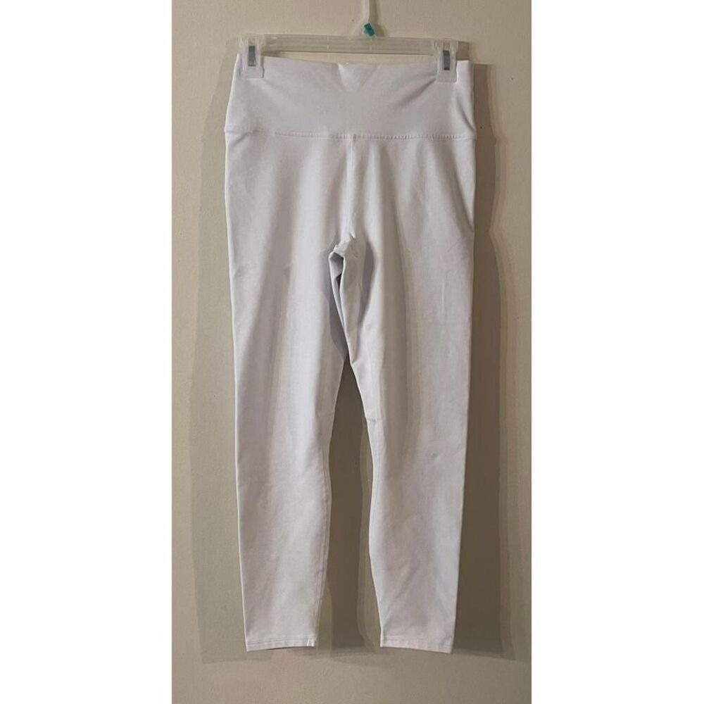 White Fabletics Leggings with Colorful Waistband Detail